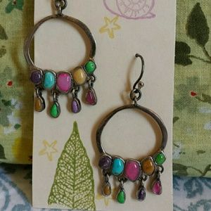 Sterling Silver 925 Multi-color Gems Earrings